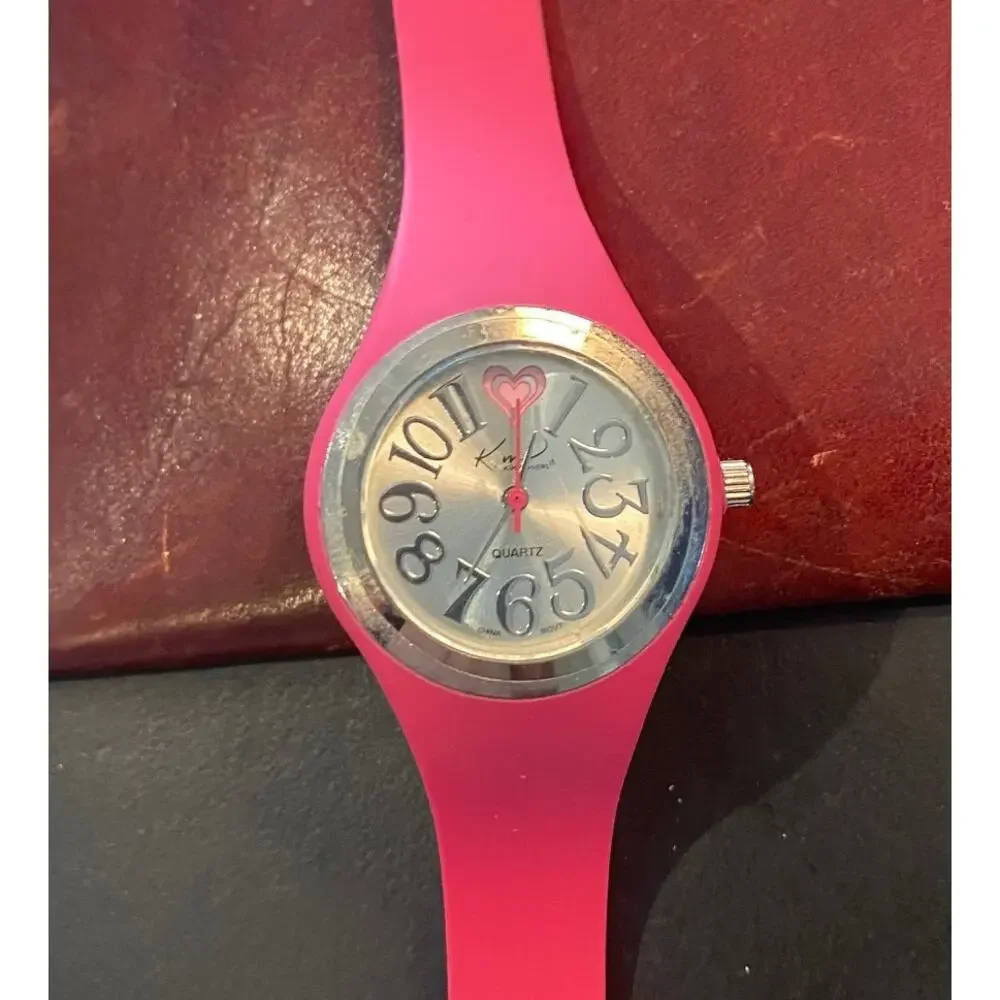 Women's 30mm Kim Rogers Watch, Pink Poly Band and Case, Silver Tone Bezel